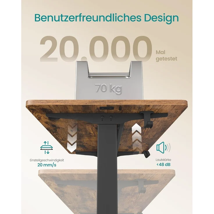 SONGMICS Höhenverstellbarer Schreibtisch elektrisch, 100x60 cm, Verstellbarer Tisch, Memory-Funktion für 4 Höhen, für Büro, vintagebraun LSD130KD01 – Bild 7