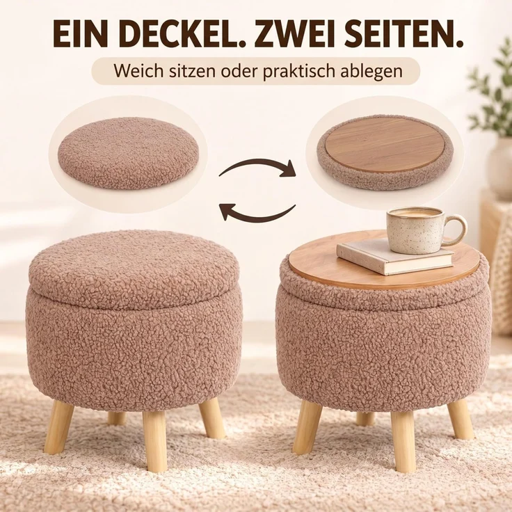 Relaxdays Hocker mit Stauraum Teddystoff – Bild 6