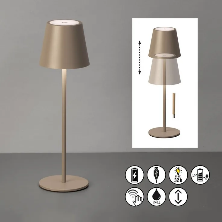 easy! BY FHL Außen-Tischleuchte Viletto, Dimmfunktion, USB-Ladefunktion, LED fest integriert, Warmweiß, lange Leuchtdauer
