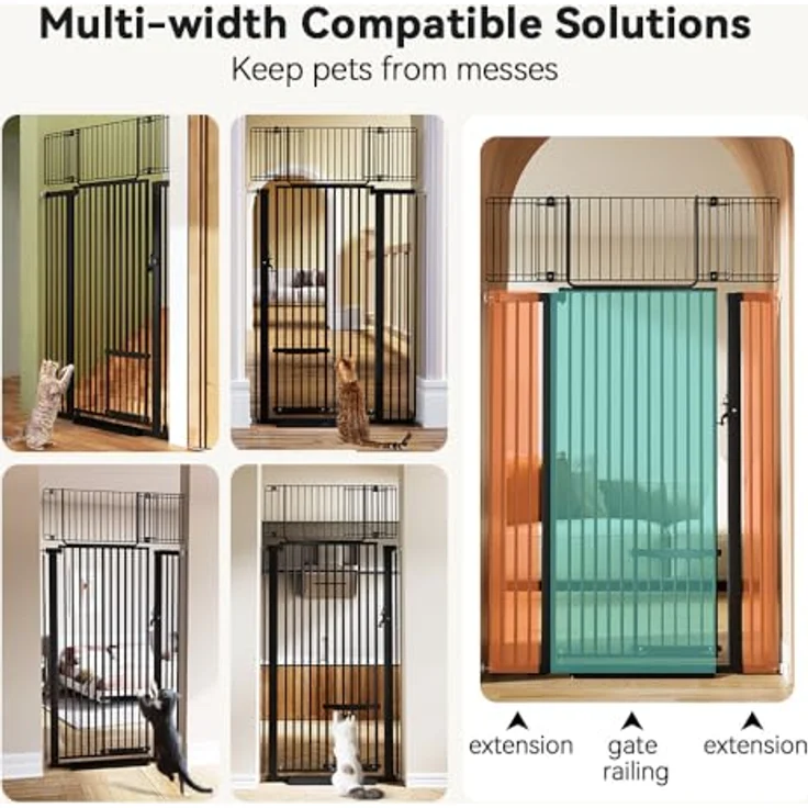COMOMY 180 cm Extra Hoch Türgitter Katze/Hund, 75-103 cm Extra Breit Türschutzgitter mit Verstellbarer Katzenklappe, Tierschutzgitter Ohne Bohren für Treppen, Türen, Küche (Schwarz) – Bild 6