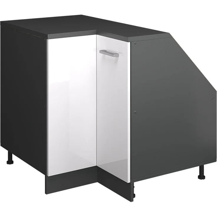 Eck-Küchenschrank für Dachschrägen R-Line Weiß Hochglanz 75.6 cm mit 1 Tür, Schrankkorpus 60 cm Tiefe Vicco – Bild 1