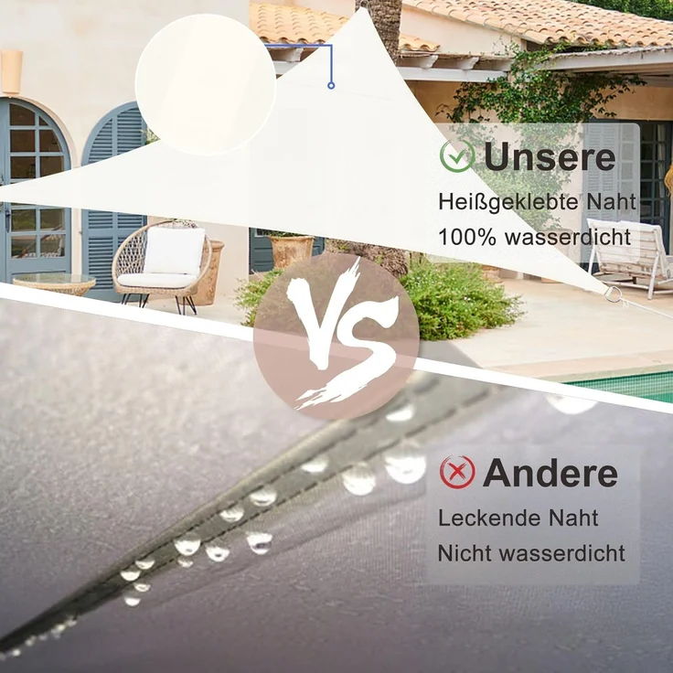 SUNNY GUARD Sonnensegel Wasserdicht 3.5 x 3.5 x 4.9 m Dreieckig Sonnenschutz Wetterschutz Segel Baldachin UV Schutz für Balkon Terrasse Garten, Creme – Bild 4