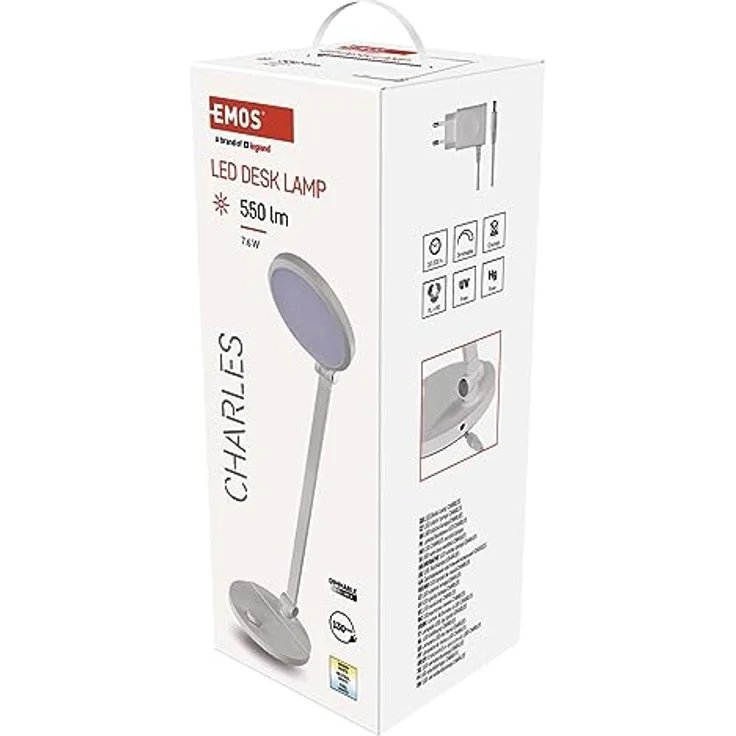 Emos LED-Schreibtischlampe CHARLES, 7,6W, 550lm, dimmbar, klappbar und neigbar, Farbwechsel, 1,3m Kabel, weiß, Z7628W – Bild 7