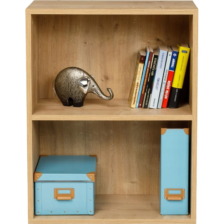 furni24 Breites Bücherregal mit 2 Fächern, Holzregal, Würfelregal, Aufbewahrungsregal, Saphir Eiche, 60 x 31 x 77h – Bild 7