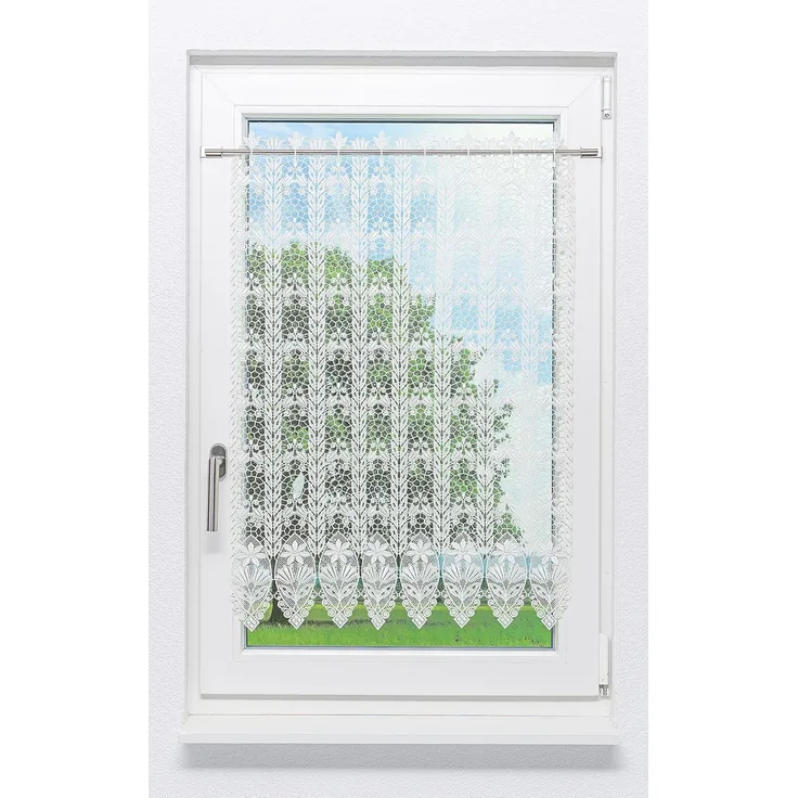 Scheibengardine Plauener Spitze - Blütenmedaillon (Bx H) 104cm * 90cm weiß