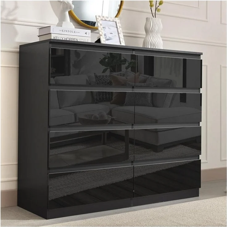 HTI-Living Kommode Sideboard Kenji 8 Schubladen Hochglanz Schwarz (Stück, 1 St, 1 Sideboard), Kommode – Bild 4