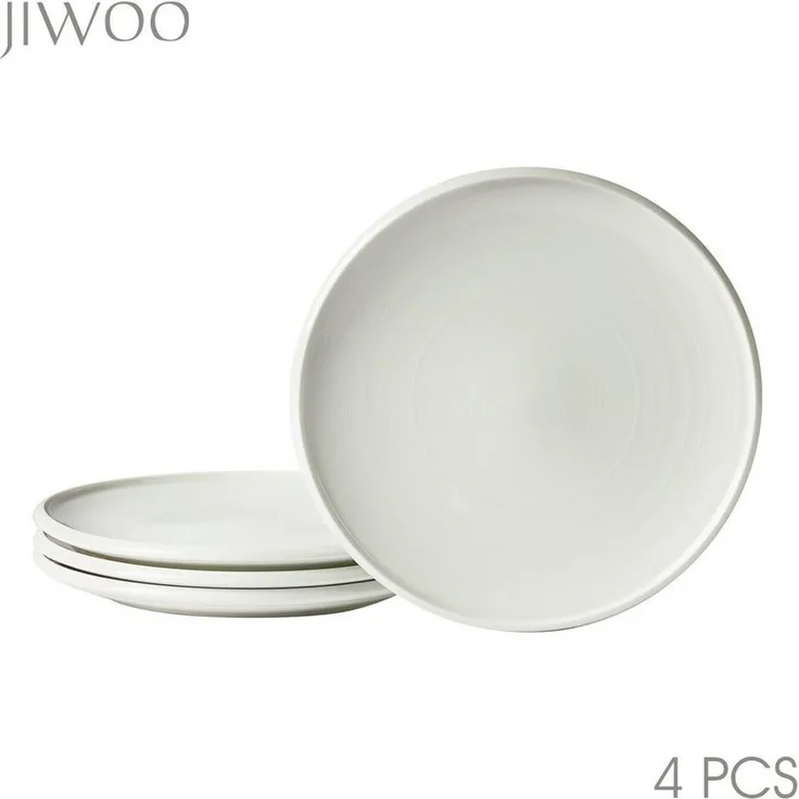 JIWOO Speiseteller 4er Ø21,8cm, Frühstücksteller Pastateller Teller Brotteller Plate, (4 St), Hochwertiges Tellerset Weiß Mikrowellenofen Spülmaschine Ø 21,8cm