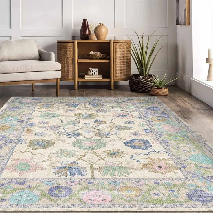 Bamyum Teppich Simay Teppich mit Chenille Druck, Waschbarer Antibakteriell Teppich, Einzelstück – Bild 2