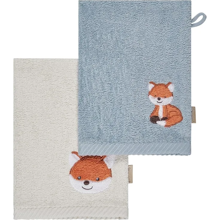 Sterntaler Waschlappen 2er Pack Fuchs Filou – Baby Waschlappen aus saugfähiger Baumwolle, weich & hautfreundlich – Kinder Waschlappen mit schönen Webkanten und süßer Stickerei, graublau