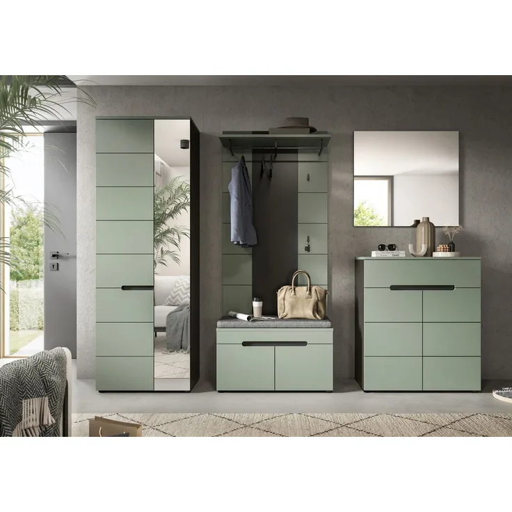 Garderoben-Set >Canu< in Basalt Grau / Smoke Green - 255x190x37cm (BxHxT)