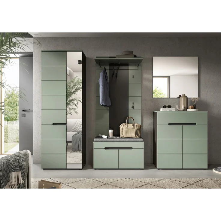 Garderoben-Set >Canu< in Basalt Grau / Smoke Green - 255x190x37cm (BxHxT) – Bild 1
