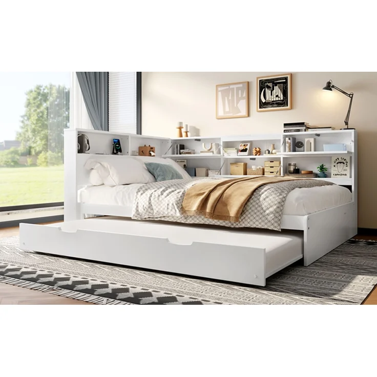 ZUBALIYA Tagesbett 140x200 cm, mit Ausziehfunktion für zusätzliche Liegefläche, mit USB - Ladeanschluss am Bett, mit integrierter Steckdose, Weiß – Bild 19
