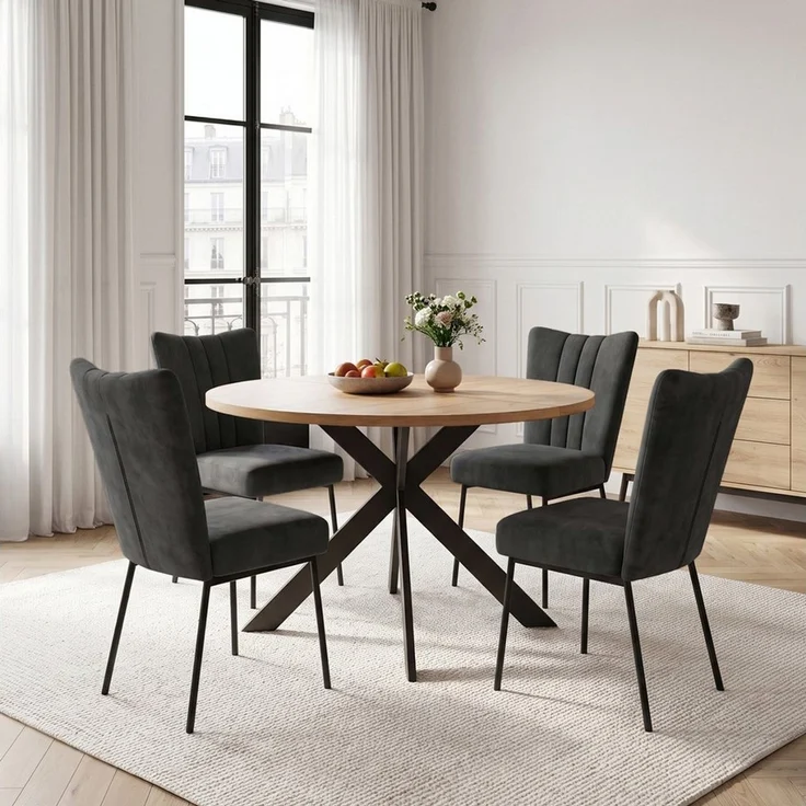 Jiexi Essgruppe Tisch- und Stuhlset, Runder Esstisch (115×75 cm) mit 4 Stühlen – Bild 1