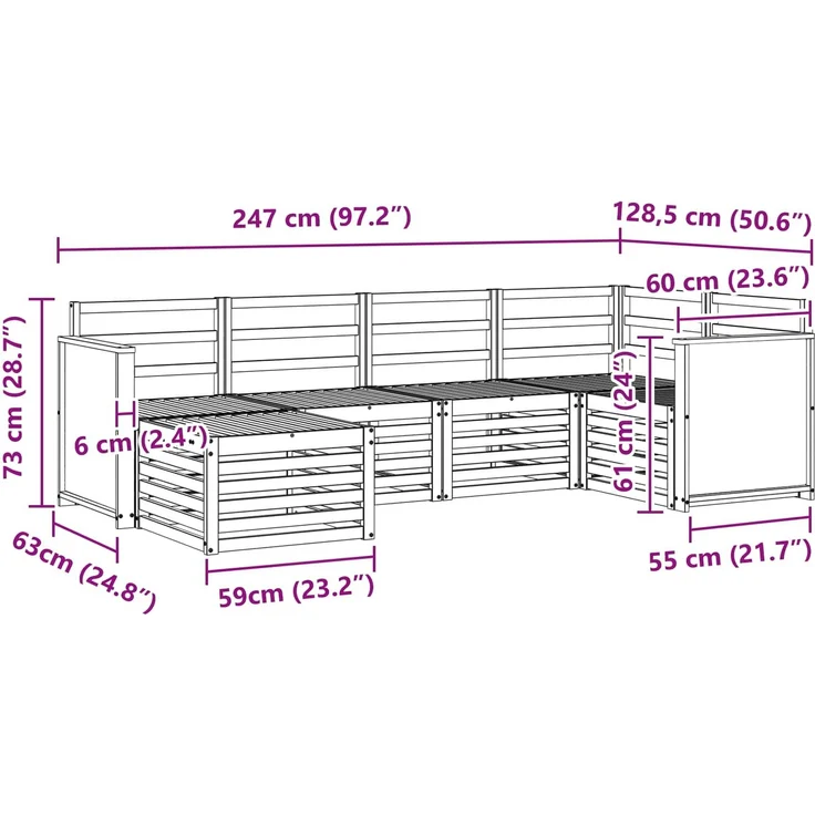 vidaXL Outdoor-Sofagarnitur 6 stk. 5-Sitzer Natur Massivholz Akazie 3384555 – Bild 8