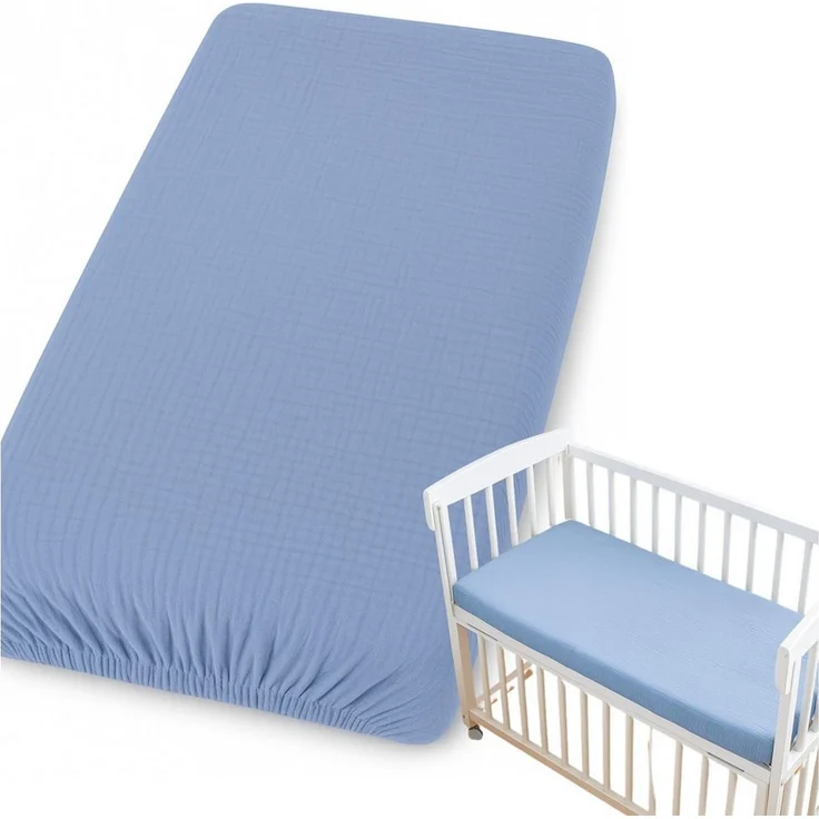 BabyLux Spannbettlaken für Beistellbett 50x90 cm Musselin Bettlaken mit Gummizug, Gummizug: Ja, 50x90_Musselin_Blau – Bild 2