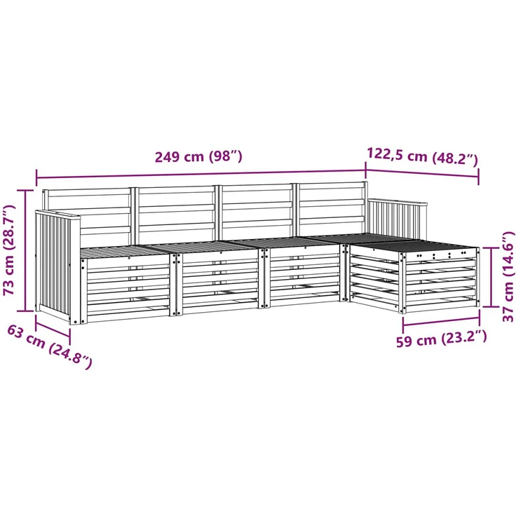 vidaXL Outdoor-Sofagarnitur 5 stk. 5-Sitzer Natur Massivholz Akazie 3374644 – Bild 8