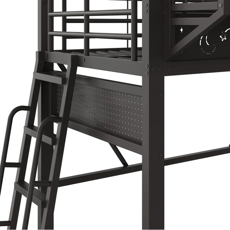 Hochbett 90x200 cm aus Metall mit Staufächern und offener Unterebene – Ohne Matratze – Bild 9