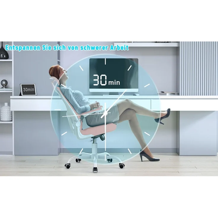 Botifly Ergonomischer Bürostuhl mit Kopfstütze, Mesh-Gewebe, Rosa, 90°-120° Wippfunktion, 10 cm Höhenverstellbar, 52 x 26 x 57 cm – Bild 8