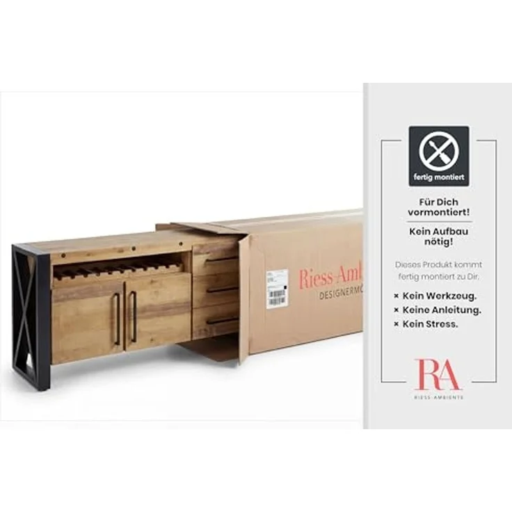 riess-ambiente Sideboard THOR 195cm vintage braun / schwarz (Einzelartikel, 1 St), Wohnzimmer · Massivholz · Metall · Kommode · Industrial Design – Bild 5