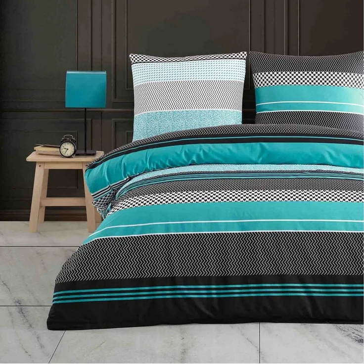 Buymax Bettwäsche Zigo, Renforcé, 4 teilig, Bettbezug-Set 135x200 cm 100% Baumwolle mit Reißverschluss, Streifen