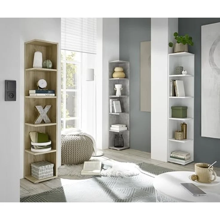 CORNER Light Eckregal in Beton Optik - Platzsparendes Standregal mit 5 offenen Fächern für Wohnzimmer, Jugendzimmer oder Flur - 24 x 142 x 26 cm (B/H/T) – Bild 5