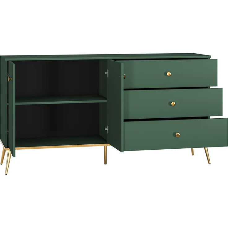 Sideboard, 160cm breit, in grün mit goldfarbenen Griffen und Füßen FASANO-131, B/H/T ca. 160/85/40 cm – Bild 2