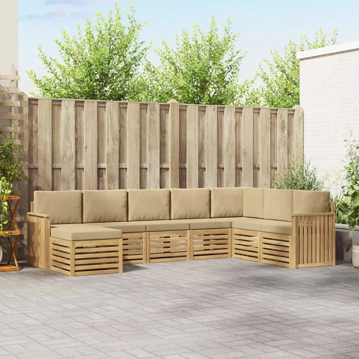 vidaXL Outdoor-Sofagarnitur 8 stk. 8-Sitzer Weiß und Beige Polyester 3392313 – Bild 1