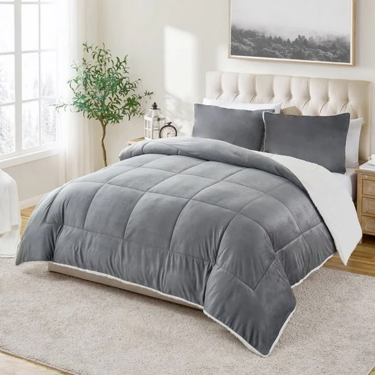 Wohndecke Sherpa Fleecedecke,Bettdecke 135x200 cm,200x200 cm Steppdecke, ibettertec, Weich, Warm, Flauschig Bettdecken-Set mit kissenbezug 80x80 cm – Bild 4