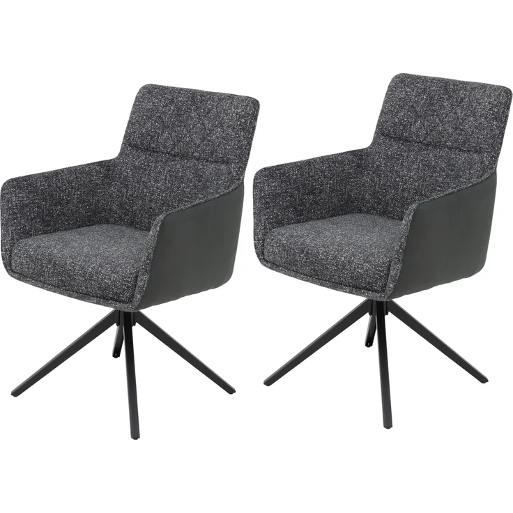 Hela Tische, 2er Set Armlehnenstuhl Esszimmersessel Udine, Bezug Materialmix Webstoff-Microfaser Anthrazit, Komfortsitz Federkorb, Kippfunktion, Drehbar 360°, 120kg belastbar