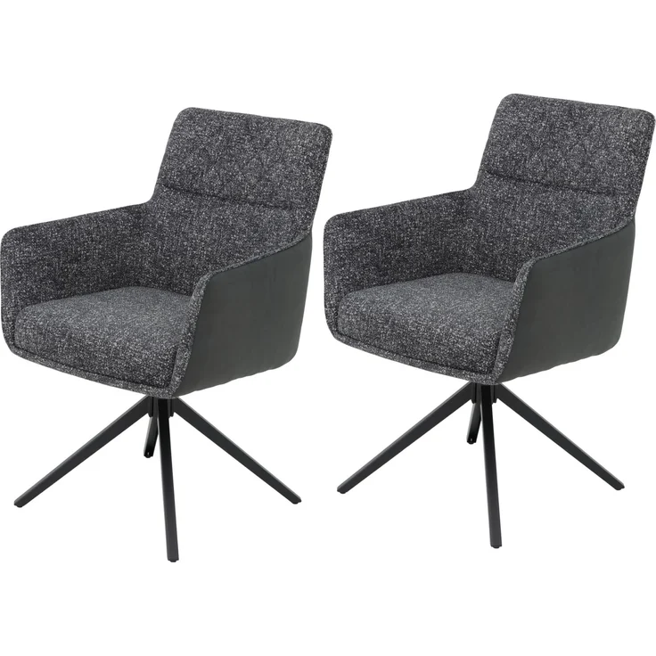 Hela Tische, 2er Set Armlehnenstuhl Esszimmersessel Udine, Bezug Materialmix Webstoff-Microfaser Anthrazit, Komfortsitz Federkorb, Kippfunktion, Drehbar 360°, 120kg belastbar