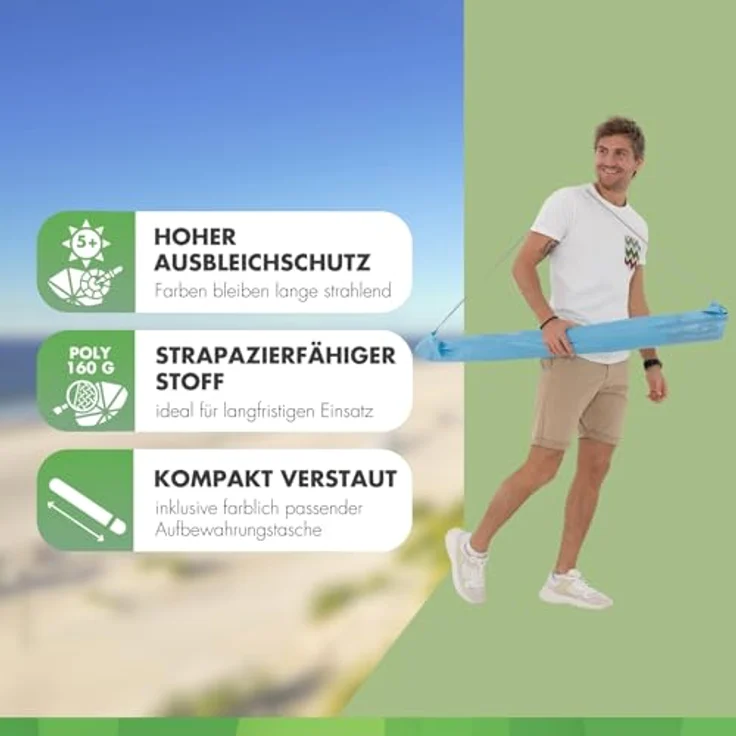 Doppler Strandschirm Windprofi Neo 200, robuster Sonnenschirm mit Lichtschutzfaktor 50+, blau – Bild 6