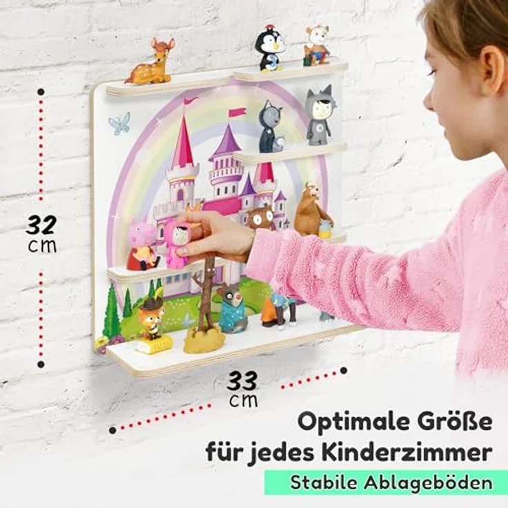 stadtecken Holzregal für Musikbox – Passend für Toniebox & ca. 40 Tonies | Perfekte Aufbewahrung fürs Kinderzimmer | Zum Aufhängen | Erweiterbar (Fantasieschloss ohne Musikbox) – Bild 3