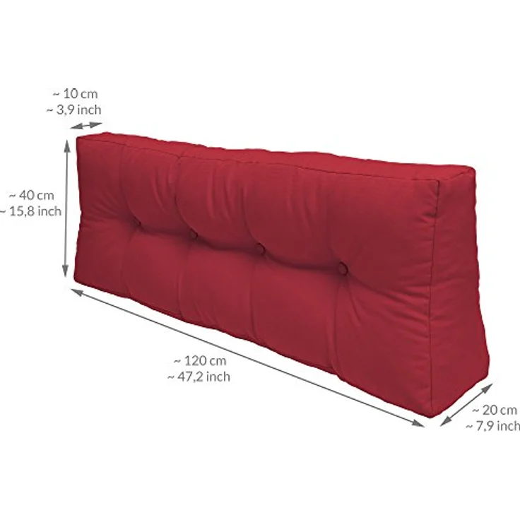 Beautissu Palettenkissen Elements, Rot, Textil, 80x15x120 cm, bequeme Flockenfüllung mit Karo-Struktur und Zierknöpfen – Bild 3