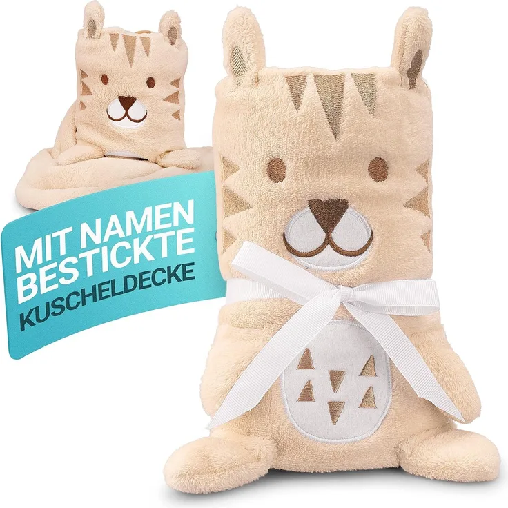 Babykajo Babydecke mit Namen bestickt – 2in1 Kuscheldecke wird zusammengerollt zum Kuscheltier – Perfektes Baby Geschenk zur Geburt für Jungen und Mädchen! Babydecke personalisiert.