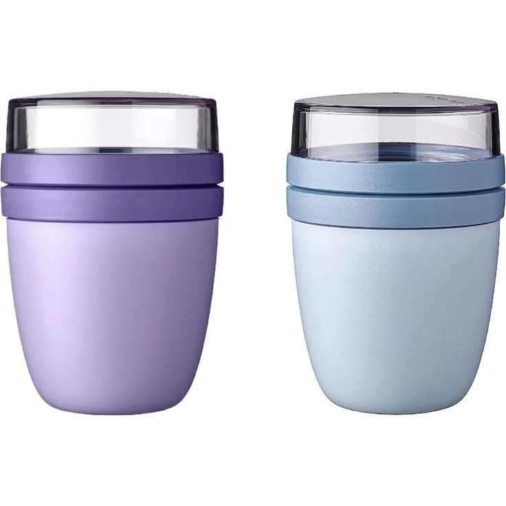 Mepal Lunchbox Lunchpot Ellipse Mixed, Becher to go, Vivid Lilac + Nordic Blue, Polypropylen (PP), PCTG, Joghurt & Müsli, 500 + 200 ml, Gefrierschrank & Mikrowelle geeignet – Bild 1