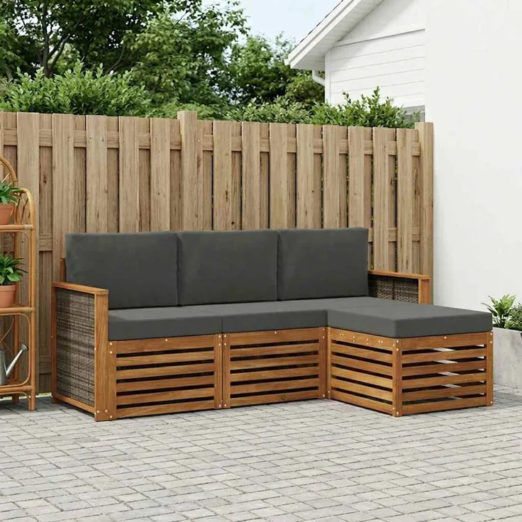 vidaXL Outdoor-Sofagarnitur 4 stk. 4-Sitzer Natur und Anthrazit 3384198