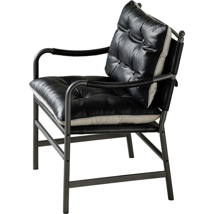 Akzentstuhl 60cm×62cm×90cm aus Leder und Metall – schwarzer Loungesessel im Mid-Century-Design – Bild 6