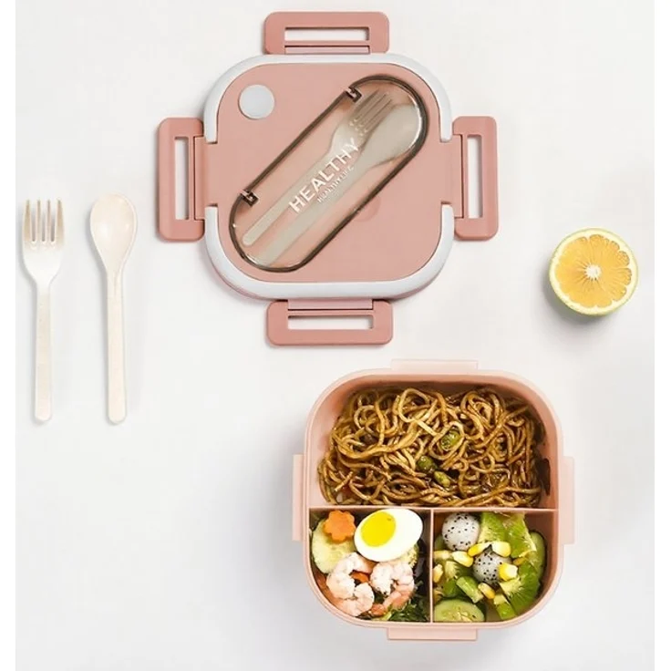 HT Lunchbox Lunch-Behälter (3 Fächer), Auslaufsicher & BPA-frei-mit Besteck, für Kinder und Erwachsene Brotdose mit Fächern – Bild 4
