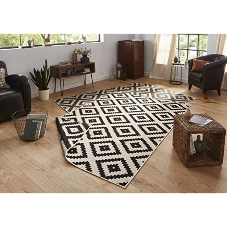 NORTHRUGS In- und Teppich Malta 240x340 cm - Wendeteppich Wetterfest Geometrisches Muster für Balkon Terrasse Garten Wintergarten Wohnzimmerteppich Wasserfest in Schwarz Creme, 103129-240x340 – Bild 6