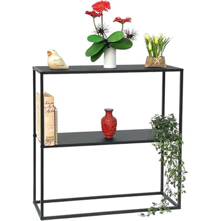 DanDiBo Konsolentisch Metall Schwarz Schmal mit 2 Ebenen Modern 80x80x25 cm Regal Stehend Standregal 96473 Metallregal mit Ablage – Bild 7