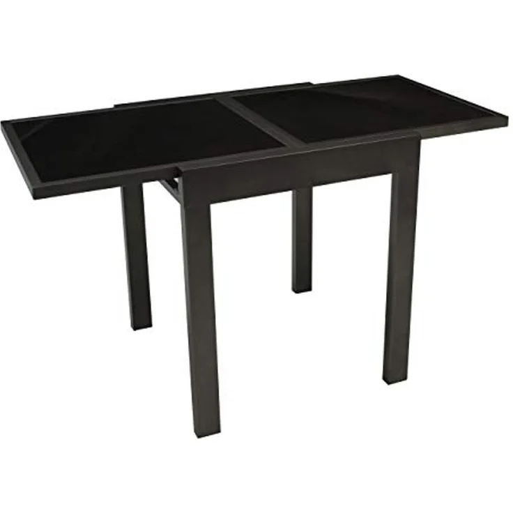 DEGAMO Balkontisch Ausziehtisch Torino aus Aluminium anthrazitgrau, Tischplatte Glas schwarz 65x65cm, ausziehbar auf 130cm, Höhe 75cm, Outdoor – Bild 1