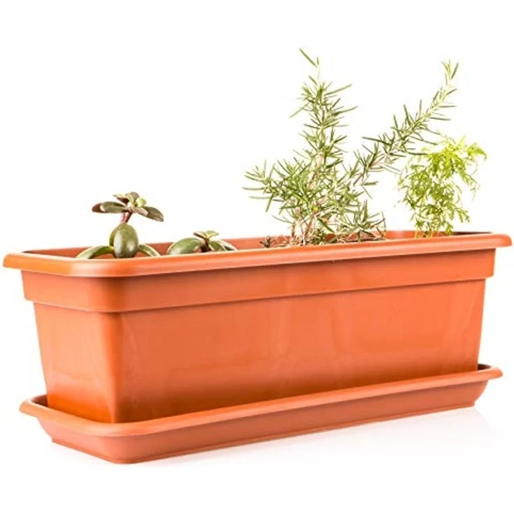 Centi Pflanzkübel Terracotta Blumenkasten mit Untersetzer 2er-Set (2er-Set) – Bild 4
