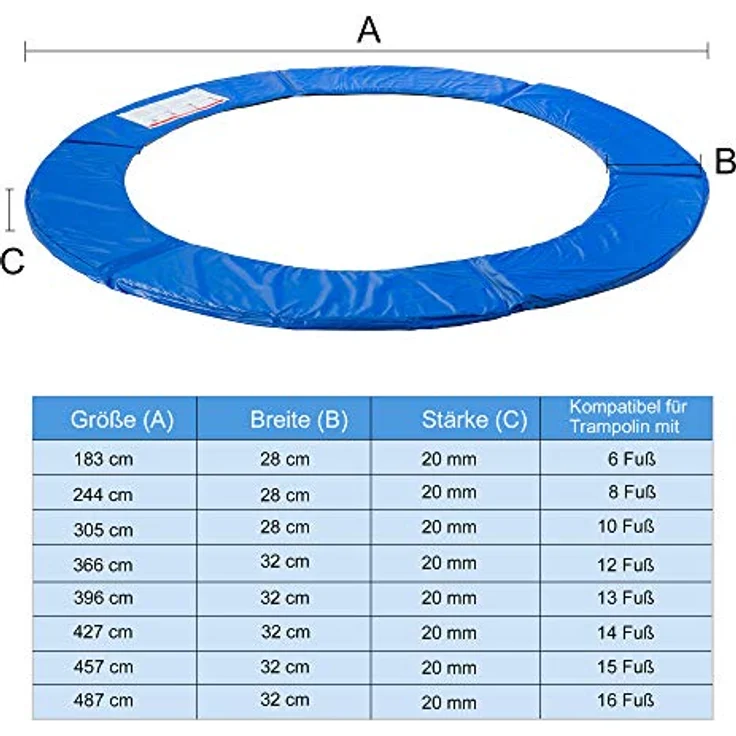 Arebos Trampolin-Randabdeckung Federschutz Ø 487 cm, Randschutz, PVC und PE, Reißfest, UV-resistente und wasserbeständige – Bild 7