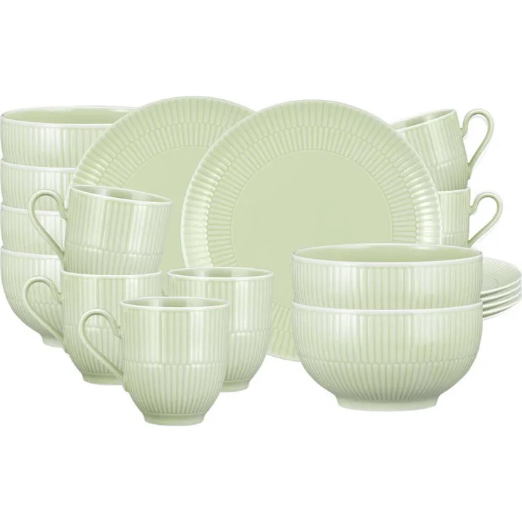 Seltmann Weiden Amina Frühstücks-Set, 18-teilig, Grün, Porzellan, spülmaschinen- und mikrowellengeeignet