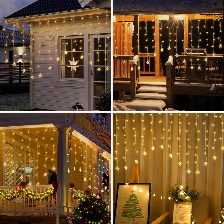 Salcar LED-Lichtervorhang 2M LED Schneeflocke Lichtervorhang Schneeflocken Lichterkette Außen, LED Weihnachtsdeko Fenster mit 9 Modi und Speicherfunktion, Warmweiß – Bild 7