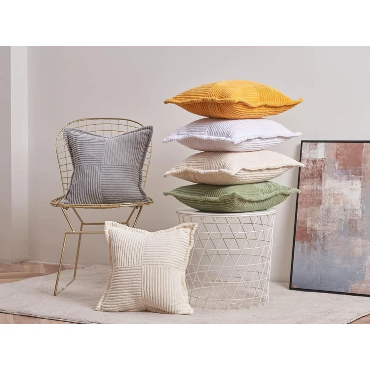 2er Set Kissenbezug 40x40 beige Kordsamt Deko Sofakissen Reißverschluss – Bild 5