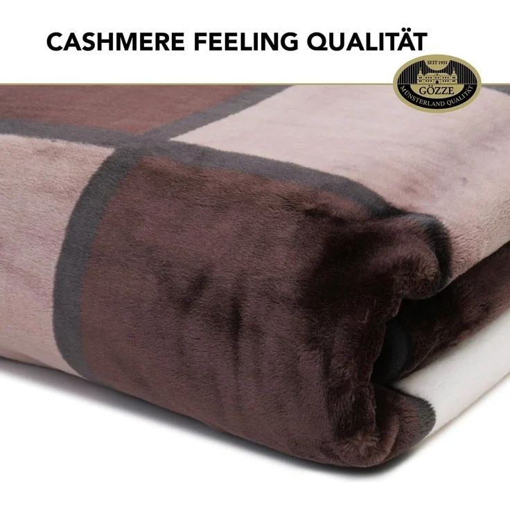 Gözze - Weiche Kuscheldecke, Cashmere Feeling, Hohes Stoffgewicht 500 g/m², Antigua, 150x200 cm - Zimt/Schwarz/Weiß – Bild 3