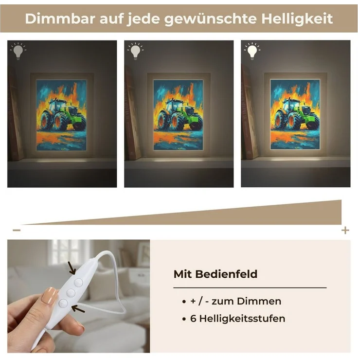 OnlyWow Wandleuchte Lightbox Abstrakt - Traktor - Grün - Jungen, Dimmbar, Farbwechsel, LED, Warmweiß, Kaltweiß, Neutralweiß Einstellbar, Wandlampe Innen, Dimmbar, mit Kabel, LED, Beleuchtung, Kinderzimmer – Bild 3