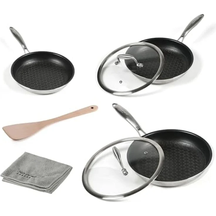 STONELINE Pfannen-Set Silverstar® 6-tlg. Edelstahl 20/24/28 cm mit Deckeln, Aluminium, Edelstahl (5-tlg), Edelstahl, für scharfes Anbraten – Bild 6