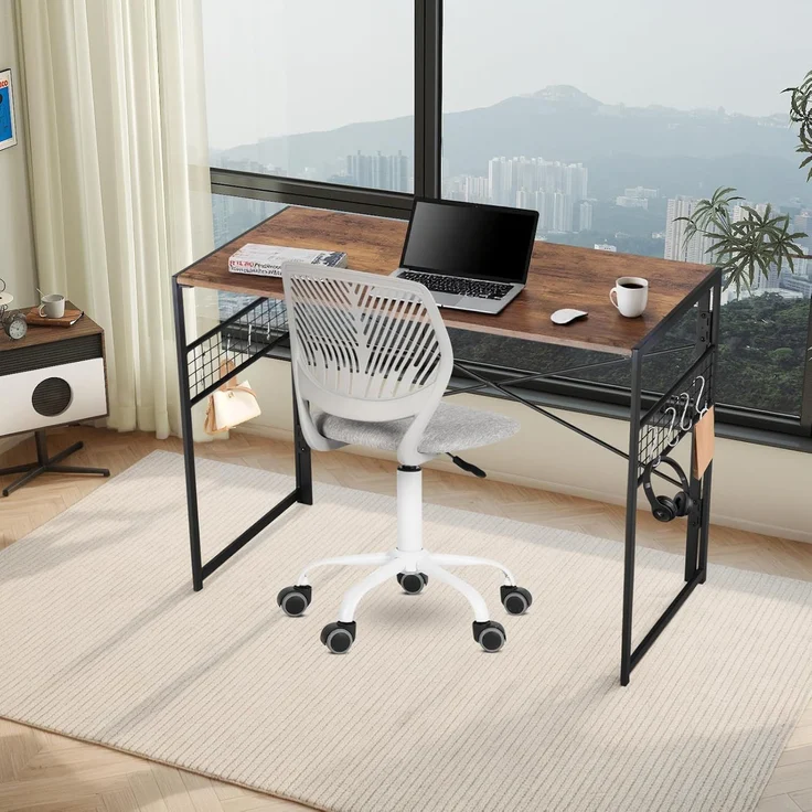 FurnitureR Faltbarer Schreibtisch 100 x 50 x 75 cm – Computertisch mit Metallrahmen & MDF-Holzplatte – Klappbarer Arbeitstisch für Home Office, Gaming & Studium – Industrial Design (Vintage) – Bild 2